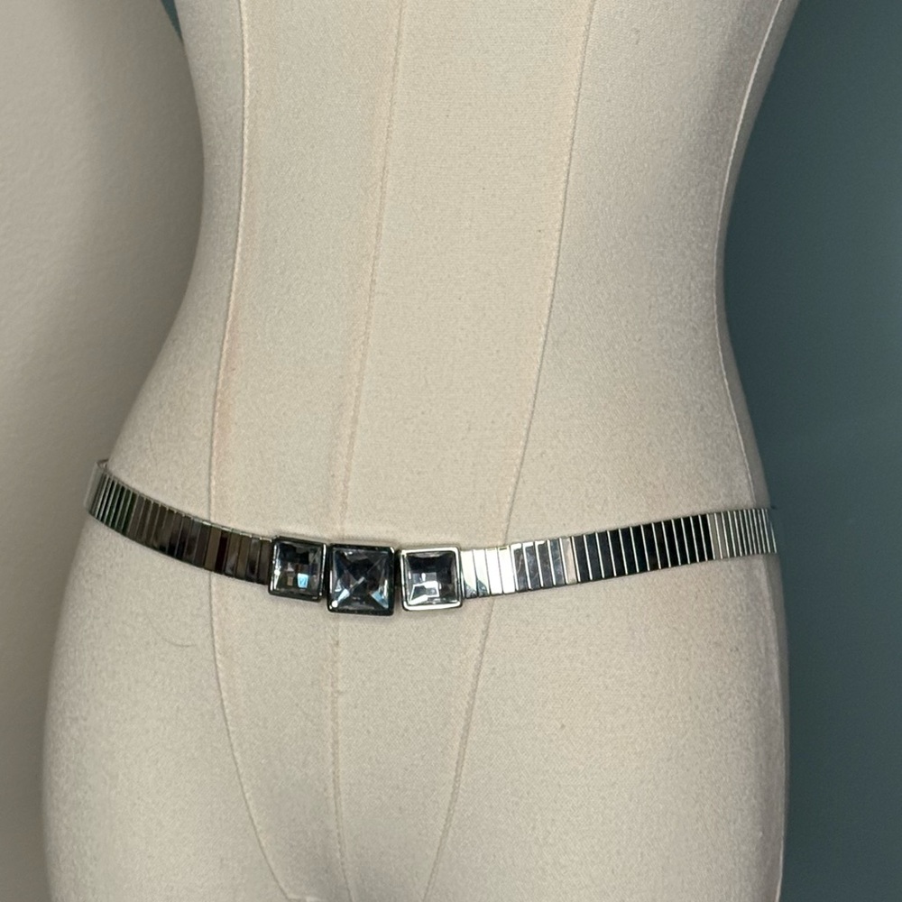 Vintage Y2K Silver Rhinestone Stretch Belt Crystal Statement Belt Disco Style